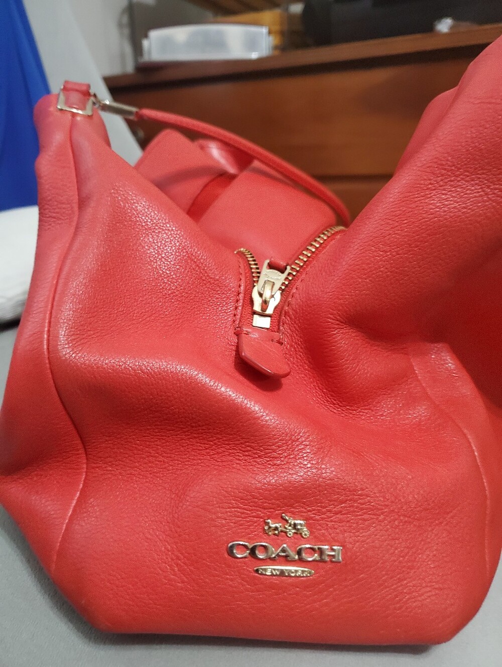 Coach Madison Phoebe Red Pebbled Leather Shoulder Bag with Gold Hardware